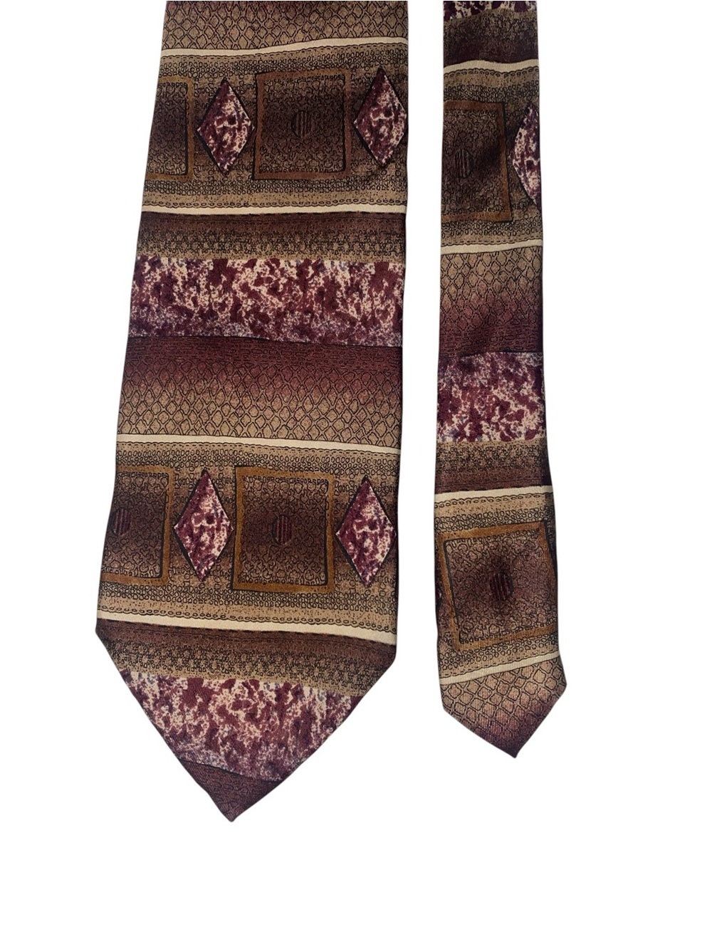 Raffaello Italian Silk 3.5” Neck Tie - tan, gold, brown and burgundy